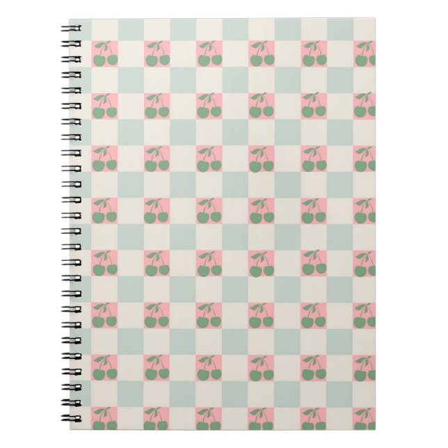 Caderno Espiral Padrão Y2K de Cherry Estético Rosa Verde Verificad (Frente)
