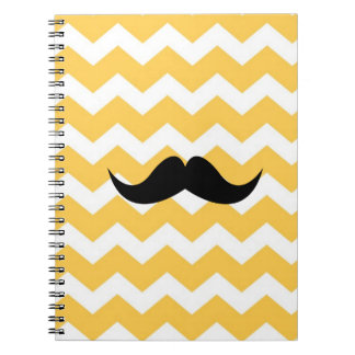 Caderno Espiral Padrão ziguezague de chevron amarelo bigode preto