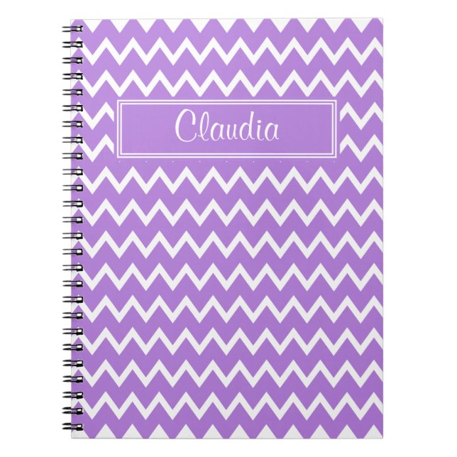 Caderno Espiral Padrão Zigzag branco e lavanda (Frente)