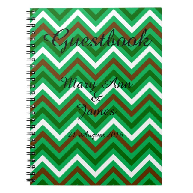 Caderno Espiral Padrão Zigzag Chevron Personalizado Branco Verde (Frente)