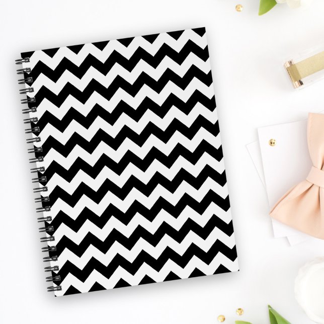 Caderno Espiral Padrão Zigzag preto e branco, padrão Chevron (Criador carregado)