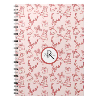 Caderno Espiral Padrões brancos cor-de-rosa