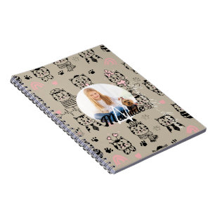 Caderno Espiral Padrões Cat Monogramas Crianças Fotografia Nome Pe