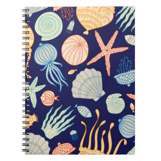 Caderno Espiral Padrões de Algas de Peixes-Jellyfish (Frente)
