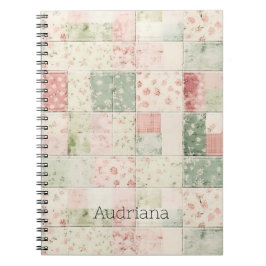 Caderno Espiral Padrões de Colcha Floral Rosa Menta Ocidental