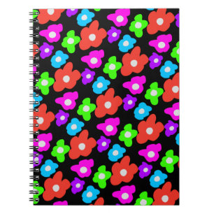 Caderno Espiral Padrões de cor do orgulho do arco-íris preto retrô