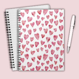 Caderno Espiral Padrões de Coração de Amor por Aquarela Cor-de-Cob