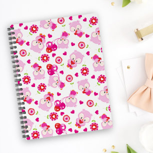 Caderno Espiral Padrões De Corujas, Corujas Frescas, Corujas Rosa,