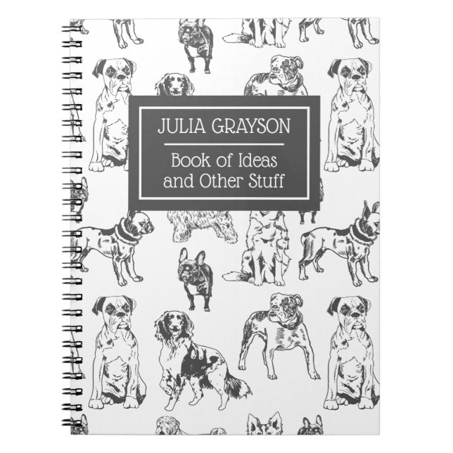 Caderno Espiral Padrões de Desenho Personalizados do Cão Cachorro  (Frente)