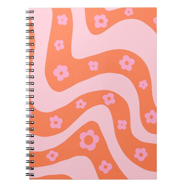 Caderno Espiral Padrões de espiral rosa e laranja retrorreflectore (Frente)