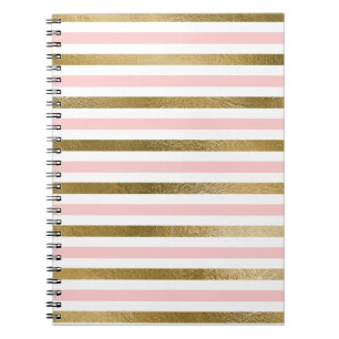Caderno Espiral Padrões de folha de cor-de-rosa, branca e dourada