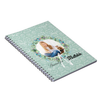 Caderno Espiral Padrões de Gato Monograma Personalizados com a Fot