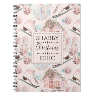 Caderno Espiral Padrões de Natal Rosa-Chique Adoráveis
