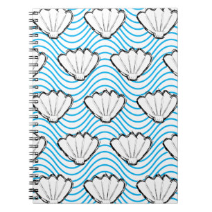 Caderno Espiral Padrões De Ondas Brancas E Azuis De Seashell Skete