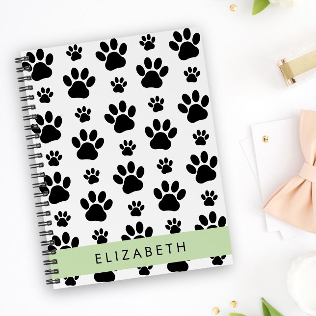 Caderno Espiral Padrões de pata, patas de cão, preto e branco, seu (Criador carregado)