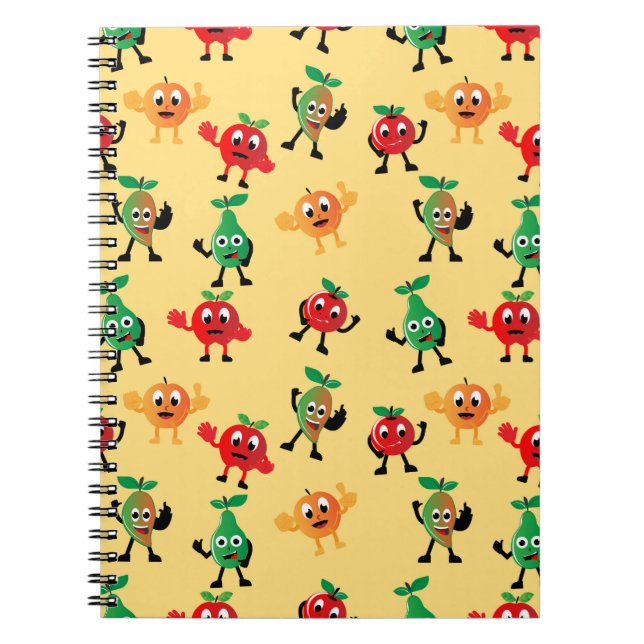 Caderno Espiral padrões design com forma de caracter de fruta fofo (Frente)
