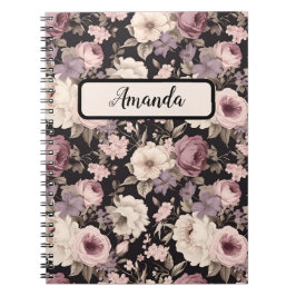 Caderno Espiral Padrões florais femininos suaves flores minúsculas