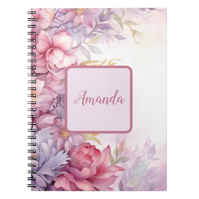 Caderno Espiral Padrões florais femininos suaves flores minúsculas (Frente)