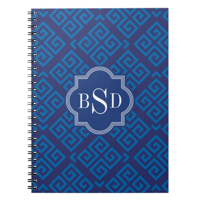 Caderno Espiral Padrões geométricos com chave azul-esverdeada (Frente)