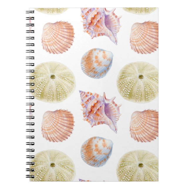 Caderno Espiral Padrões marítimos sem soldadura de conchas marinha (Frente)