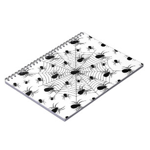 Caderno Espiral Padrões negros de aranhas brancas teias