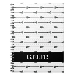 Caderno Espiral Padrões Pretos de Lacrosse Branca e Linhas Pontas