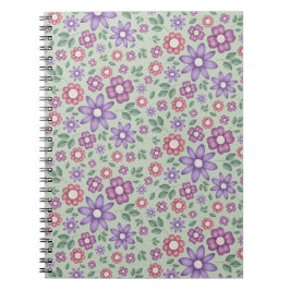 Caderno Espiral padron floral caprichoso em verde sálvia calmo