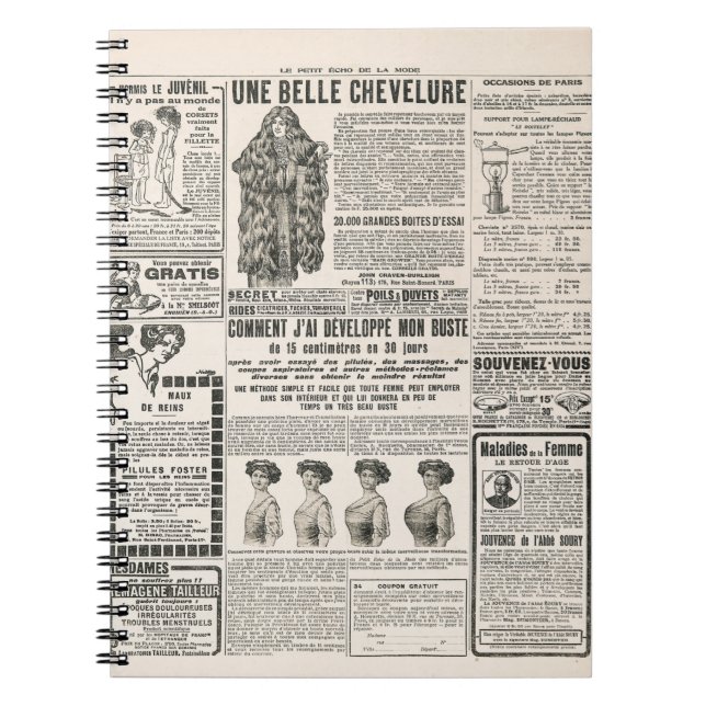 Caderno Espiral Página de jornal com anúncio antigo (Frente)