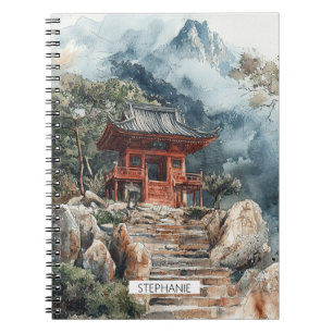 Caderno Espiral Pagode da Montanha Carmesim Lavagem a Tinta (2)
