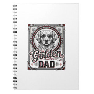 Caderno Espiral Pai Golden Retriever Design de Gravura Vintage_1