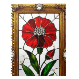 Caderno Espiral Painel Vibrante de Vidro Pintado de uma Flor Verme