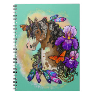 Caderno Espiral Paint Horse Mustang com Íris e borboletas