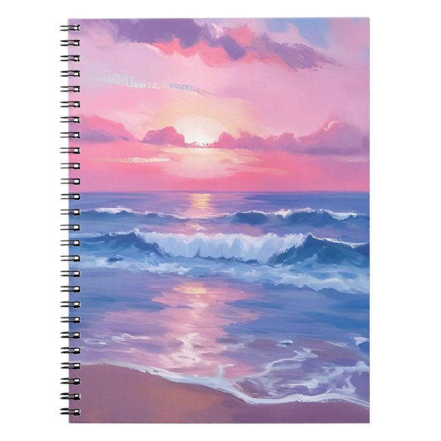 Caderno Espiral Painted Pink Ocean | Coastal Watercolor Pastel (Frente)