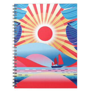 Caderno Espiral Paisagem bela Vintage com palmeiras e enxame