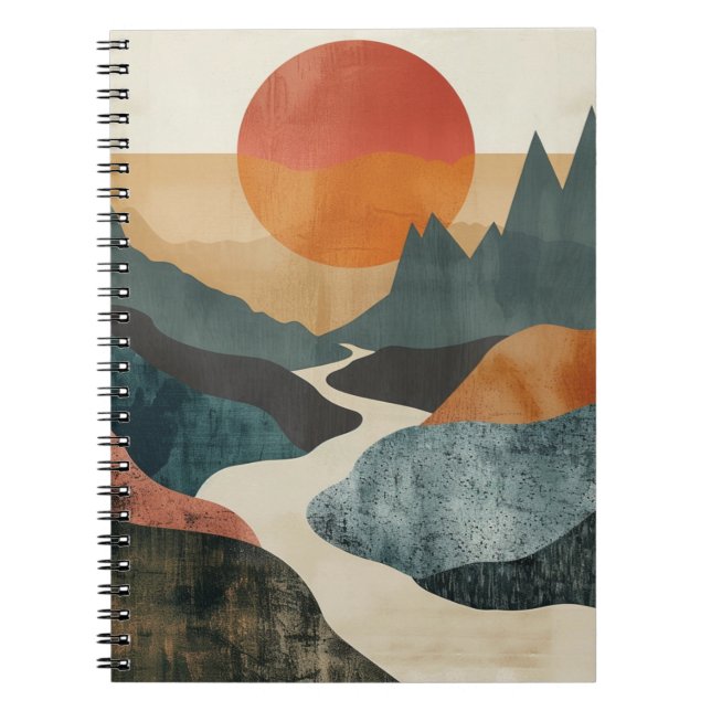 Caderno Espiral Paisagem Boho Abstrato (5) (Frente)