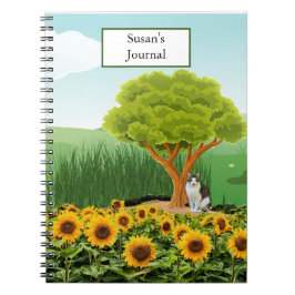 Caderno Espiral Paisagem com Girassóis / Adicione o Seu Nome Diári