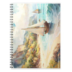 Caderno Espiral Paisagem com navios de mar e de navegação