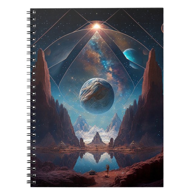Caderno Espiral Paisagem de Fantasia Cósmica (Frente)