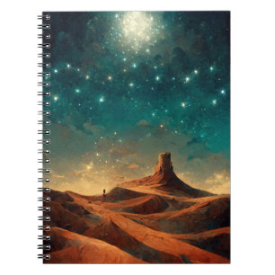 Caderno Espiral Paisagem de Fantasia na Noite do Deserto SciFi