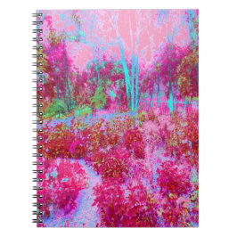 Caderno Espiral Paisagem de Jardim Impressionista Vermelho e Rosa