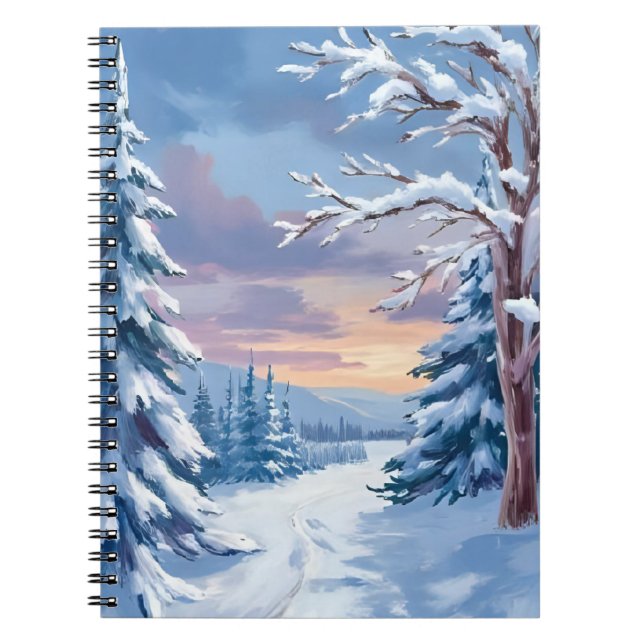 Caderno Espiral Paisagem de neve de montanha do inverno | pintura  (Frente)