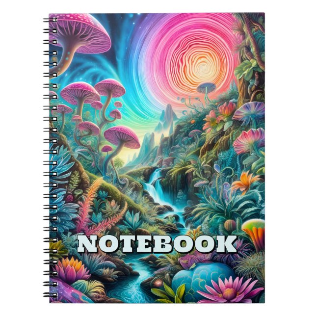 Caderno Espiral Paisagem de Sonhos Psicodélicos Encantados (Frente)
