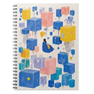 Caderno Espiral Paisagem de Sonhos Surrealistas Criativos em Aquar