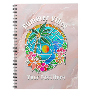 Caderno Espiral Paisagem de Verão da Palmeira do Oceano Aqua e Dou