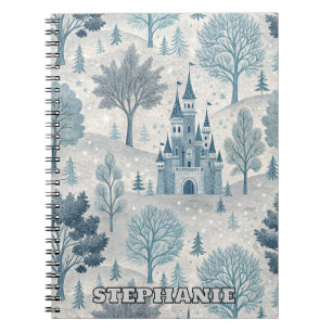 Caderno Espiral Paisagem do Castelo de inverno Whimy em Azul e Cin