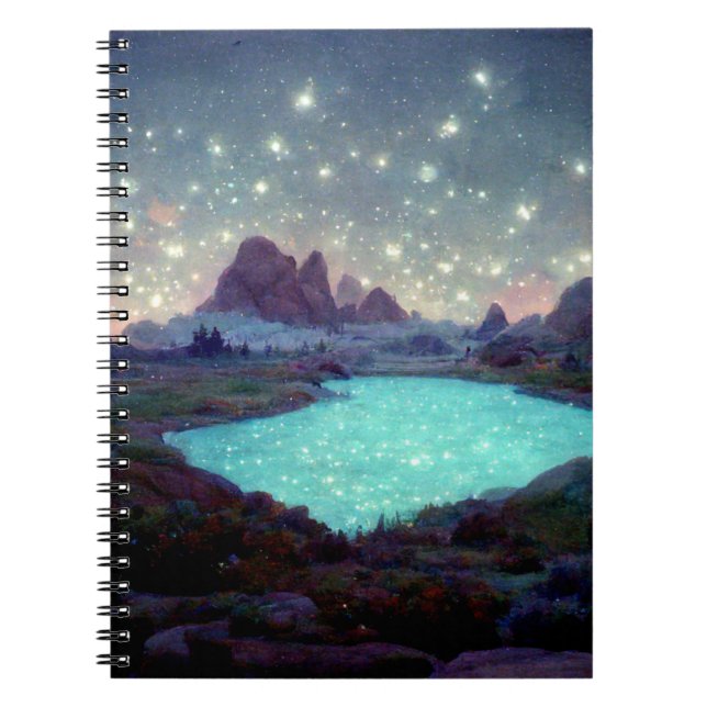 Caderno Espiral Paisagem Fantasia das Estrelas do Céu Noturno (Frente)