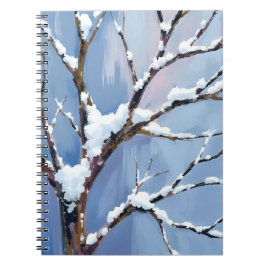 Caderno Espiral Paisagem Invernal Galhos de Árvore Nevados Pintado