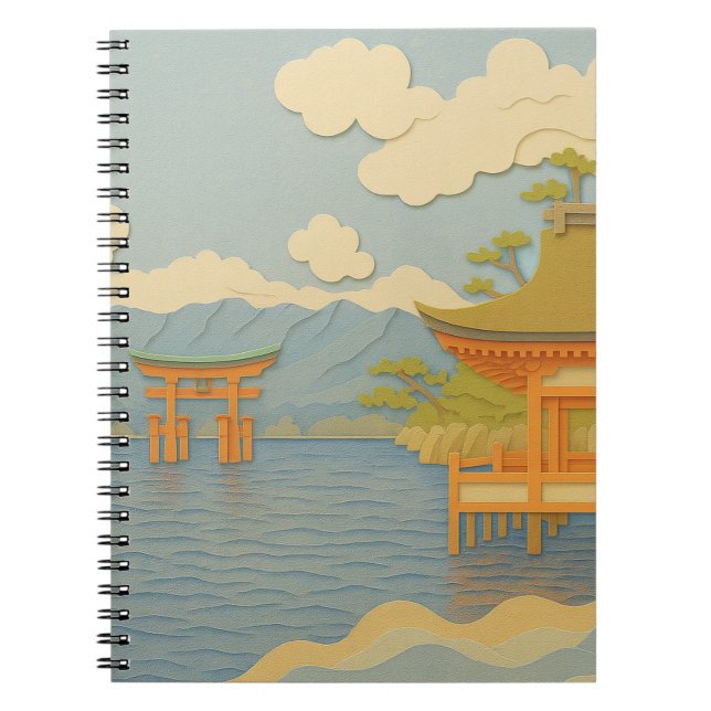 Caderno Espiral Paisagem JAPONESA | Itsukushima | Corte de papel (Frente)