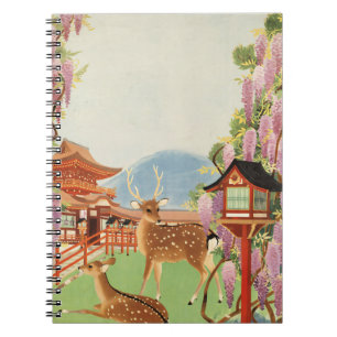 Caderno Espiral Paisagem JAPONESA   veado sagrado de Nara   templo