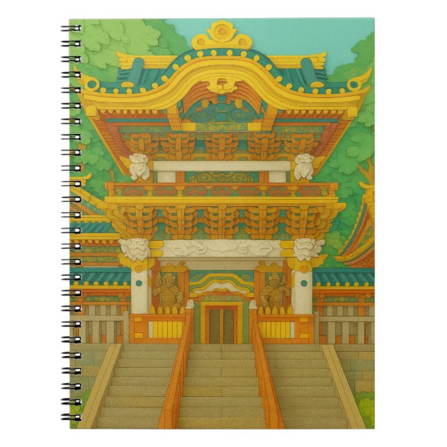 Caderno Espiral Paisagem JAPONESA | Yomeimon Gate | Corte de papel (Frente)